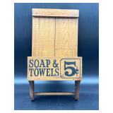 Vintage wooden wall hanging soap & towels