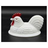 vintage white milk glass hen-on-nest lid