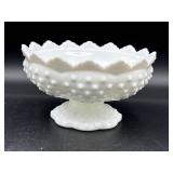 Flawed vtg Fenton Milk Glass Hobnail Candle Bowl