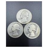 3- 1946 Washington Quarters 90% silver