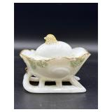Vtg milk glass Chick Egg Sleigh Milk Glass