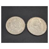 2 1962 Silver Mexican Peso Coins - S12