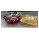 Vintage Fenton Ruby Red & Amber Glass Ashtray