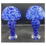 2 Art Glass Mushroom Tea Light Lamps