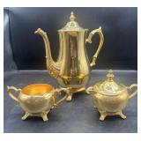 Vintage Gold Plated Teapot, Sugar & Creamer