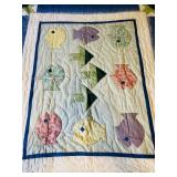 Vintage Calico Fish Bedspread Quilt 50 x 60