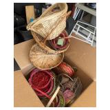 Lot of Wicker Baskets & Faux Flowers