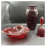 Vintage Anchor Hocking Vase & Fenton Ruby Red Bell