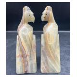 Vintage Hand Carved Onyx Parrots Bookends