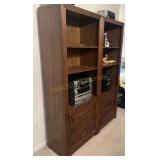 Pair of Walnut-tone Bookcases with Drawers