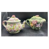 2 Colorful Floral Teapots