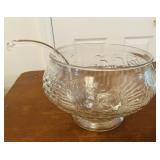 Vintage Fruit Glass Punch Bowl with Ladle & Cups