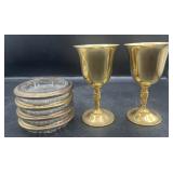 Vintage Gold Plated Goblets & Coasters