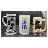 3 Vintage Ceramic Beer Steins