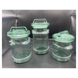 Vintage L.E. Smith Green Glass Milk Can Jars