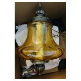 Vintage Amber Glass Bell-shaped Swag Lamp