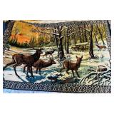 Vintage Italian Velvet Tapestry - Deer at Sunset