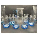 Vintage Crystal Lemonade Set Blue Glass Coasters