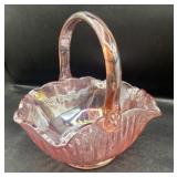 Vintage Fenton Pink Glass Ruffled Edge Basket