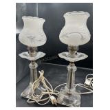 Pair of Vintage Cut Glass Frosted Lamps