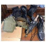 Lot of Army Boots & Canteen