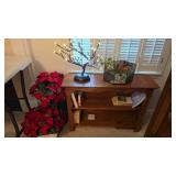 Wood Side Table w/ Shelf & Faux Poinsettias