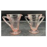 Vintage Anchor Hocking Pink Sugar & Creamer