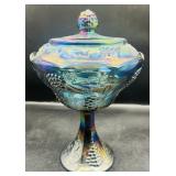 Vintage Carnival Glass Blue Iridescent Fruit Bowl