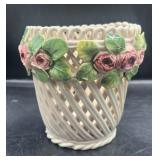 Vintage Capodimonte Ceramic Latticed Pot