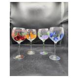 Vintage Hand-Painted Fruit & Floral Wine Glasses