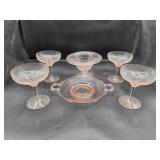 Vintage Pink Depression Glass Sherbet & Tray Set