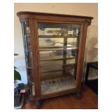Antique Tiger Oak Curved Glass China Cabinet