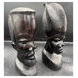 Pair of African Ebony Wood Bust Sculptures