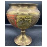 Vintage Etched Brass Pedestal Bowl