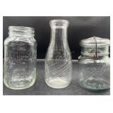 3 Vintage Glass Bottles & Jars - Atlas, Ball