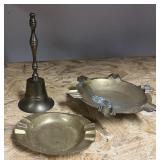 Vintage Brass Ashtrays & Bell