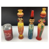 3 poupées égyptiennes, en bois, peintes main,