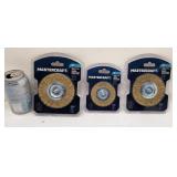 3 brosses métalliques circulaires, en laiton,