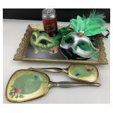 Ensemble brosse et miroir, vintage, plateau et