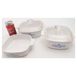 3 plats Corning Ware cornflower, 1 l, 1.5 l et