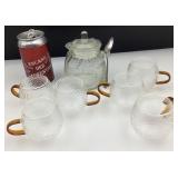 6 tasses en verre et sucrier, vintage