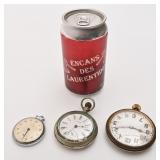 3 montres de poche, dont Waltham