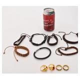 Bracelets en cuir, pour homme, et bagues en acier