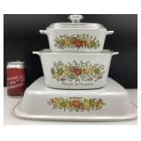 3 plats Corning Ware, dont french spice, et