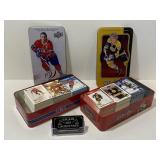 Lot de carte de hockey, dans boîtes en métal,