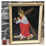 Tapisserie religieuse, encadrée, le cadre