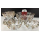 Ancien ensemble saladier et 6 bols, avec dorures