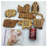 7 jeux de tic-tac-toe, en bois, faits main