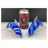 2 dauphins en verre soufflé