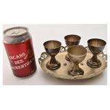 Plateau antique avec 4 coquetiers plaqués